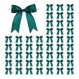 Meseey 50 Pcs 5 Inches Twist Tie Satin Ribbon Bows Pretied Premade Craft Bows for Treat Bags Gift Wrapping Basket Wedding Baby Shower Brithday Christmas Party (Hunter Green)