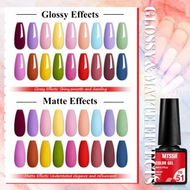 MTSSII 18 PCS Gel Nail Polish Set Gel Polish Kit Gel Polish Set All Seasons Red Violet Yellow Soak Off UV/LED Polish Gel Nail Art Design Gifts for Women Girls