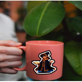 Set of 2 - Wizard Vinyl Decal Sticker,Magical Boy, Fantasy Magic Book Design, Blue and Gold Trim, Auto, Wall, Laptop, Cell, Truck Sticker for Windows, Cars, Trucks,Or Any Smooth Surface