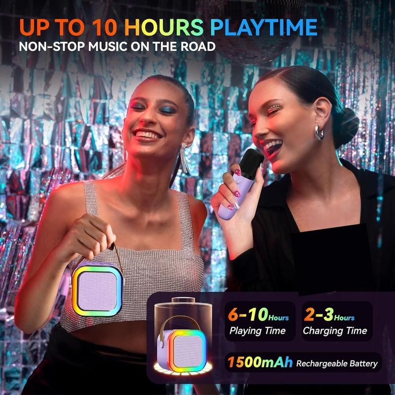 Mini Karaoke Machine, Portable Speaker with 2 Wireless Mini Microphones,
