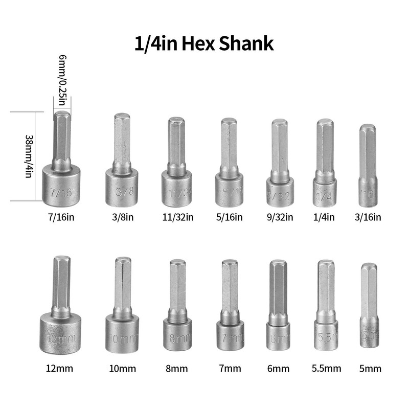 Zxglxinyao 14 Pcs Socket Nut Driver Set, Hex Drill Bits