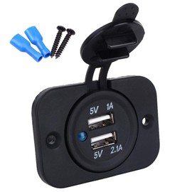 5V Dual USB Car Charger Socket, Waterproof DC Power Outlet for Car Motorcycle Marine Boat Golf Cart