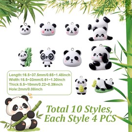 AHANDMAKER Pack of 44 11 Styles Cartoon Resin Panda Cute 3D Charms Bulk Flatback Lightweight Bear Charm Colourful Animal Beads for Jewellery Making