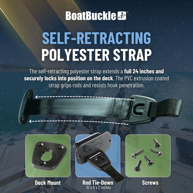 BoatBuckle F14200 Gunwale/Deck Mount Retractable Rod Tie-Down