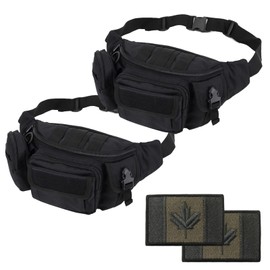 Rouinek Tactical Fanny Pack Military Waist Bag Pack Utility Hip Belt Pack Bag for Hiking Climbing Bumbag Fishing with C.A Patch (2 Pack Black+Black)