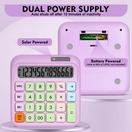 HUTUDD Mechanical Switch Calculator, Desktop Calculator, Purple Calculators Big Buttons, 12-Digits Large LCD Display, Solar & Battery Dual Power, Desk Calculators for Office Home School Basic Business