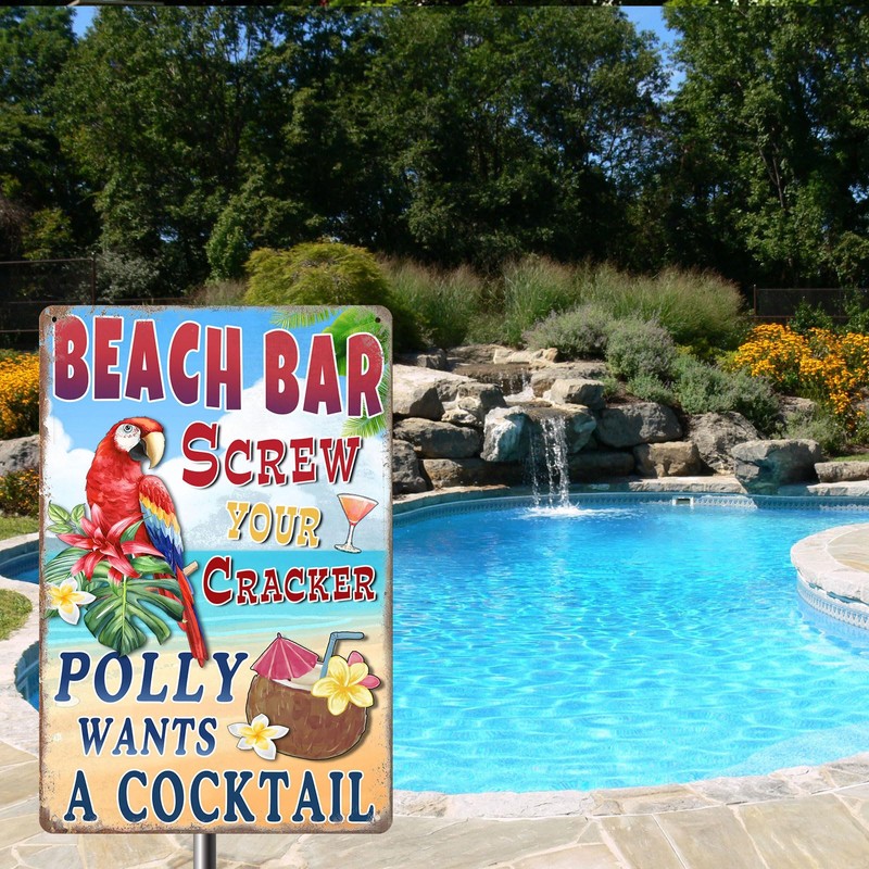 Beach Bar Tin Sign Screw The Cracker Polly Wants a