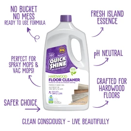 Quick Shine Hardwood Floor Cleaner 64oz, 4Pk| Use in Spray & Vac Mops| Removes Dirt & Scuff Marks| Ready-to-Use, Streak Free, No Rinse| Safer Choice Cleaner| Perfect for Gentle and Effective Cleaning