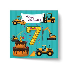 Papa Prints 7th Birthday Card Boy (145 x 150 mm) Birthday Card Grandson Vehicle 7 Birthday Card with Envelope