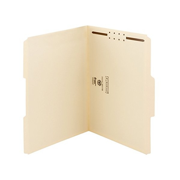 Smead WaterShed/CutLess Fastener File Folder, 1 Fastener, Reinforced 1/3-Cut Tab,