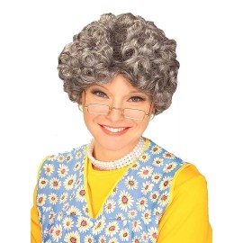 Granny Grandma Gray Hair Wig Elderly Role Play Themed Party Costume Accessory