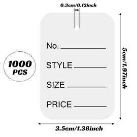 Pack of 1000 Small Price Labels, Price Tags for Clothes, 3.2 x 5 cm Hanging Labels Marking, Kraft Paper Jewellery Labels for Hanging (White, Empty)