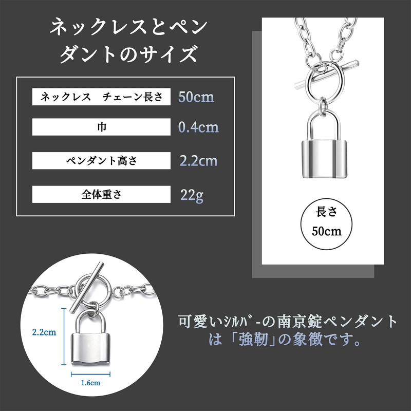 Yooping Men's Necklace, Silver, Padlock, Pendant, Stainless Steel