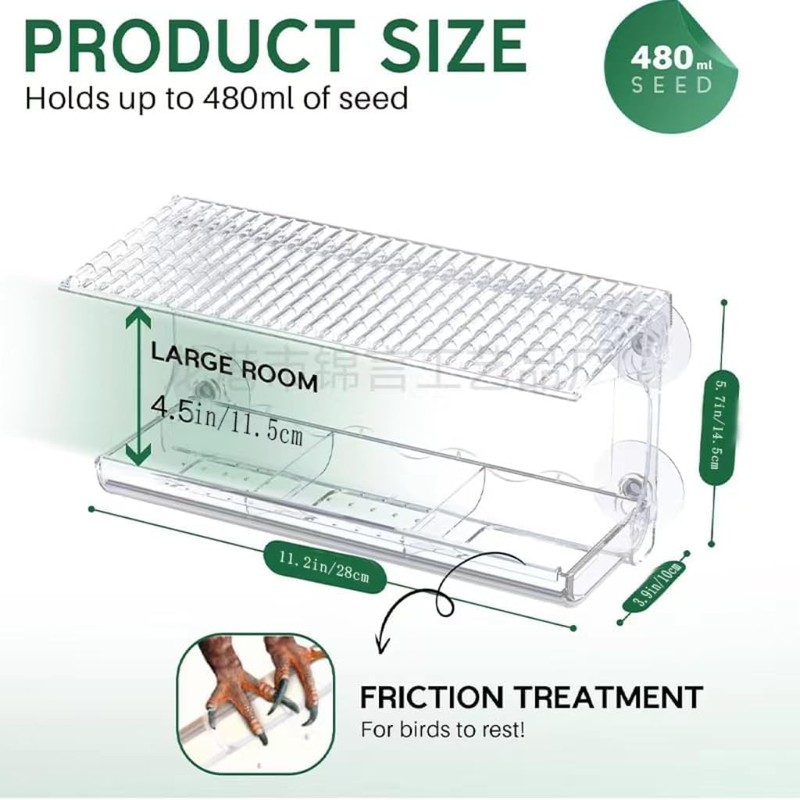 Window Bird Feeder for Outdoors with Large Feeding Trays, Clear