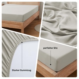 puredown Fitted Sheet 150 x 190 cm Microfibre Bed Sheet for Mattresses up to 25-30 cm, Comfortable Breathable Fitted Sheets Bed Linen, Oeko-Tex Certified, Grey Brown