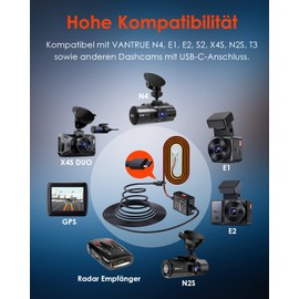 VANTRUE 5 Levels 11.5 Ft USB-C Hardwire Kit with Acc for All Dash Cams, 6 Recording Time Settings, 12V-24V to 5V, 24h Parking Mode, Compatible with USB-C Dash Cam