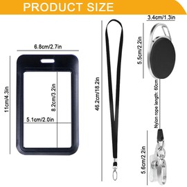 ID Card Holder with Strap, Set of 2 Sliding ID Card Holder, Vertical Card Holder with Extendable Lanyard, Transparent Hard Plastic, Protective Case with Transparent Window