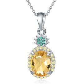 VONALA Pineapple Necklace Sterling Silver Pineapple Pendant Necklace Yellow Crystal Necklace Pineapple Jewelry Gift for Women