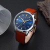 BUREI Men's Watch, Brown, Leather Strap, Analog, Date Display, Quartz,