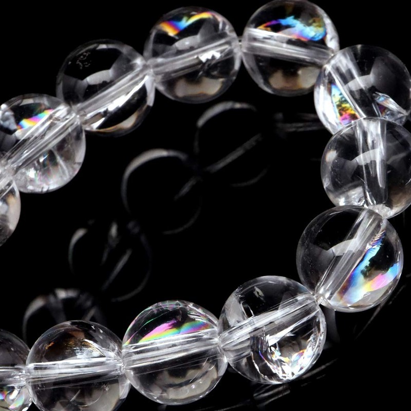Gold Stone Crystal Bracelet, Iris Quartz, Natural Rainbow Included, 0.3