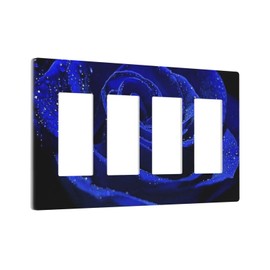 Watercolor Royal Indigo Blue Rose Light Switch Cover 4 Gang Quad Toggle Wall Plate, Valentine's Day Woman Pretty Romantic Blue Flower Floral Decorative Outlet Cover Switchplate Faceplate Four Device