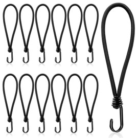 Bungee Cords With Hooks 8 Inch, 12 PCS Small Bungee Cords, Heavy Duty Bungee Straps, Elastic Straps With Hooks for Stationary, Transport, Banner, Posters(Black)