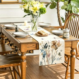 Lslandmood Table Runner Modern Summer Spring Table Runner Outdoor Weatherproof Table Runner Pink Flowers Kitchen Dining Table Decoration Tablecloth for Holiday Party Decoration 40 x 140 cm