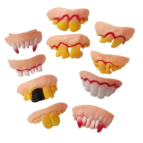 YYUNANG 10 Pcs Ugly Fake Teeth, Vampire Denture Teeth,Funny Teeth Gag， Halloween Dcoration Props Yellow