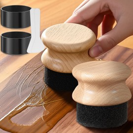 Qinyoung 2 Pcs Cutting Board Oil Applicator Set Bamboo Wax Applicator with Sisal Fiber and Sponge for Mineral Oil Board, Wooden Worktops, Butcher Blocks, Utensil Care (Stylish)