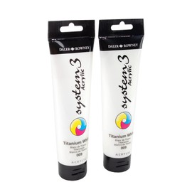 Daler-Rowney System3 150 ml Titanium White Acrylic Paint Twin Pack Set, Vibrant Colours, Multi-Surface, Ideal for Professional Artists