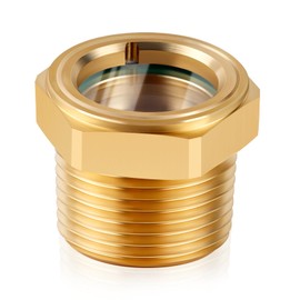 Compressor Oil Sight Glass, 1/2 NPT Male Hex Head Oil Sight Glass, Heavy Duty Solid Brass Oil Sight Glass Liquid Level Gauge Oil Indicator Window For Air Compressor Gearbox Tank