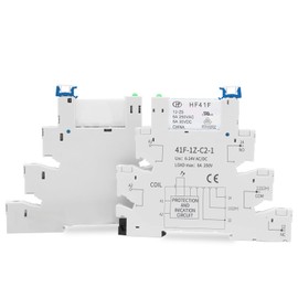 RelayWell 12 V Relay DIN Rail; Silm, Solenoid Power Relay for PLC, HF41F/24-ZS 5 Pin SPDT with Push in Socket, 24 Coil dc/ac, Electromagnetic Relay, Max 6A 250VAC