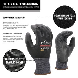 LINCONSON Ultimate Grip Construction & Mechanic Thin Work Gloves with PU Palm Coating (L (Pack of 12), Black 12 Pack)