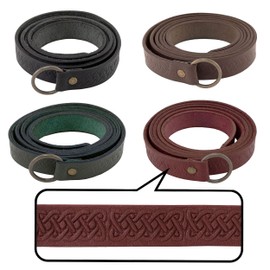 Vehi Mercatus Medieval Leather Belt - 2.2 cm Wide - in Red, Green, Brown, Black - Embossed Knot Pattern - for Vikings, LARP, Reenactment, Everyday Use, brown