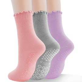 GRPSKCOS Yoga Socks Women's 3 Pairs Pilates Socks Non-Slip Socks Stopper Socks Women for Yoga, Barre, Pilates, Hospital, Dance EU 35-42, #5 Purple + Grey + Pink