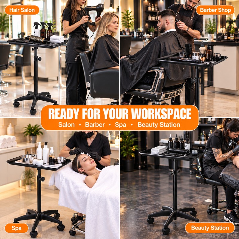 Adjustable Rolling Salon Tray for Professional Work – Large Aluminum