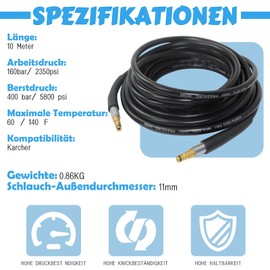 TUAKIMCE 10 m Pressure Washer Hose for Kärcher K7 K6 K5 K4 K3 K2 Pressure Washer, Quick Connect System Pressure Washer Accessories and Adapter, Extension High Pressure Hose