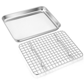 9 Inch Baking Sheet Pan with Cooling Rack Set, Joyfair Stainless Steel Toaster Oven Tray Pans with Grid Racks, Rectangular Bakeware for Cookie/Bacon, Heavy Duty & Rust-free, Dishwasher Safe