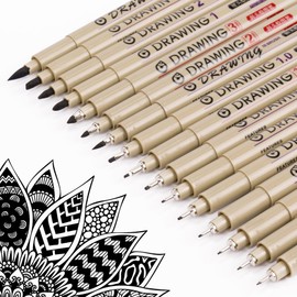 Toptime Fineliner Pens, 16 Pack Micro Pen Black Fine Tips Markers, Technical Drawing Pens for Artist No Bleed Calligraphy Pens, Waterproof Archival Ink Pen for Journaling, Illustration, Sketching