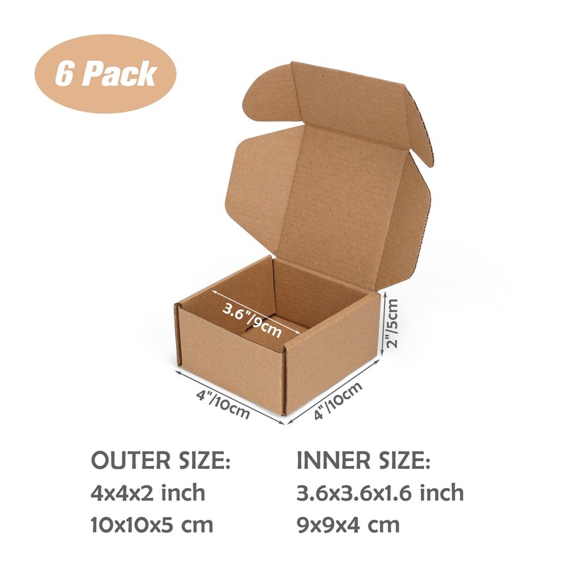 Serwrsw 4x4x2 Shipping Boxes Set of 6, Small Cardboard Boxes