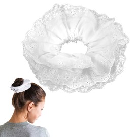 Large White Lace Scrunchies, White Hair Scrunchies with Ruffle Design, Thick Elastic Hair Bands, Double Layer Ponytail Holder Hairs Tie for Women Girls