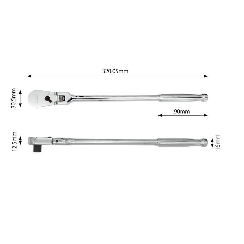 PWT SRH38FLSH12 Ratchet Handle, Socket Wrench, Oscillating Long, 0.37 inch