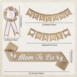 Yinder Neutral Burlap Mom to Be Sash Dad to Be Pin Baby Shower Decorations, Rustic Boho Welcome Baby Banner for Pregnant Mommy Gift Baby Shower Gender Reveal Party Decorations