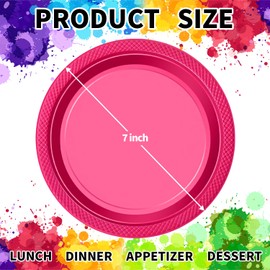 CC-SLZP 120 PCS Hot Pink Plastic Plates, 7 Inch Disposable Dessert Plates for Party Heavy Duty Plastic Dinnerware Sets for Wedding Easter Picnic BBQ (Hot Pink, 7")