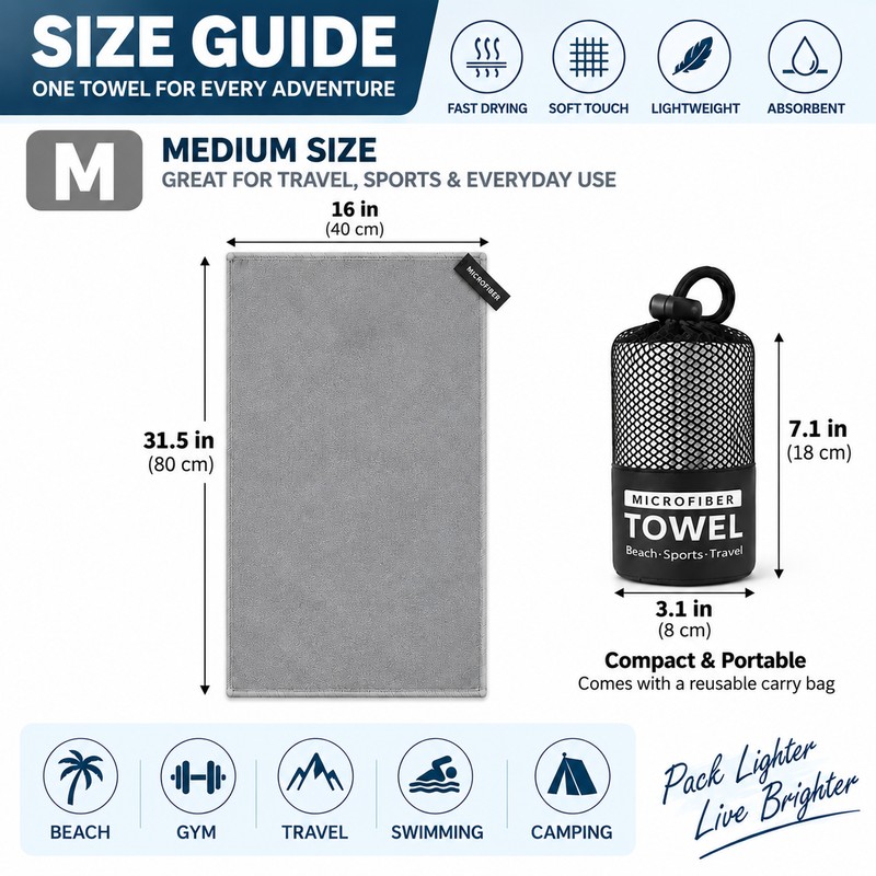 Microfiber Travel Towel for Beach & Gym – Quick-Dry Super
