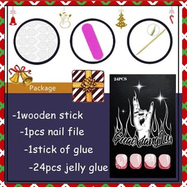 24Pcs Christmas Press on Nails Short Square Fake Nails with Snowflake Design Pink Glitter French Tip False Nail Full Cover Stick on Nails Acrylic Winter Xmas Artificial Nails for Women Nail Decoration