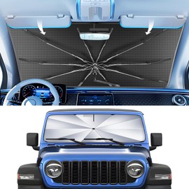 Portable Windshield Sunshade Umbrella for Jeep Wrangler JL 2018-2025, 2 in 1 Ice Crystal Durable Compact Shade Umbrella UPF50+ UV Front Window Heat Insulation Protection Outdoor Camping