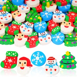 40 Pcs Large Christmas Erasers Bulk Christmas Tree Santa Snowman Snowflake Eraser Assortment Big Novelty Eraser Desk Pets for Party Favors Homework Rewards