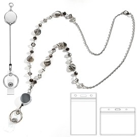 Fashion Teacher Colored Bead Hanging Lanyard Sweater Necklace Retractable Lanyards for ID Badges Reel Keys for Women （Style5）