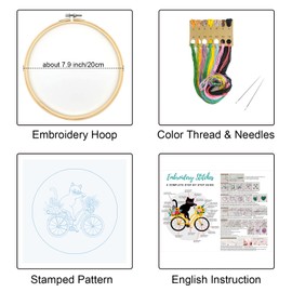 Louise Maelys Cute Cat Embroidery Kits for Beginners with Flower Bike Pattern,Adults Starter Cross Stitch Kit DIY Needlepoint Kits